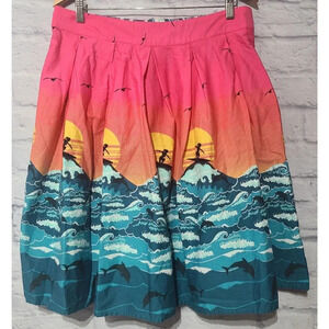 Surfer Girl Box Pleated Skirt Womens Size Large Ocean Dolphins Sunset Unbranded
